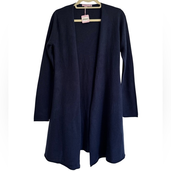 NWT Calypso St. Barth Navy 100% Cashmere Open Front Longline Cardigan M - Picture 1 of 7